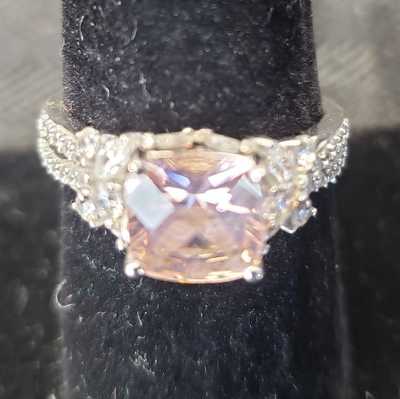 Sterling Silver Pink and Clear CZ Ring Signed e CZ 925 Vietnam Size 9.5 - Picture 1 of 16